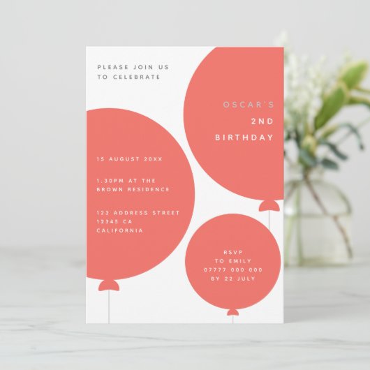 Scandinavische ballon | Coral Pink Birthday Kaart (Staand voorkant)