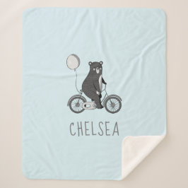 Scandinavische Beer op Bike Minimalist Blue Sherpa Deken