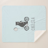 Scandinavische Beer op Bike Minimalist Blue Sherpa Deken (Voorkant (horizontaal))