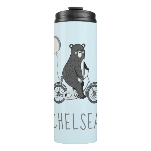 Scandinavische Beer op Bike Minimalist Blue Thermosbeker (Voorkant)