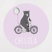 Scandinavische Beer op bike-minimalistische Paarse Labels (Design 1)