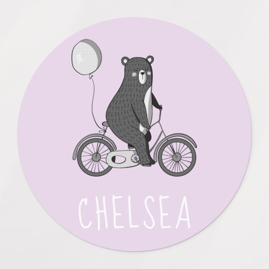 Scandinavische Beer op bike-minimalistische Paarse Labels (Design 1)