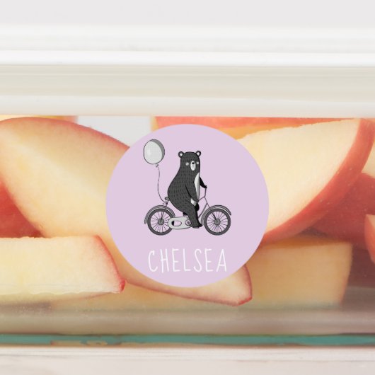 Scandinavische Beer op bike-minimalistische Paarse Labels (Aangebracht)