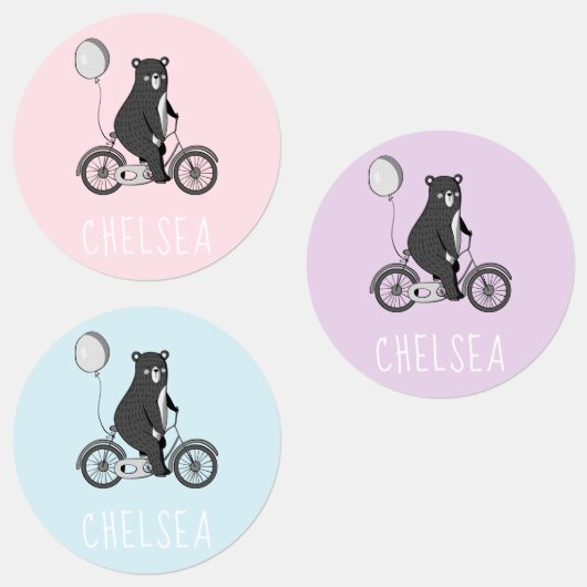 Scandinavische Beer op Bike-minimalistische pastel Labels (Groep)