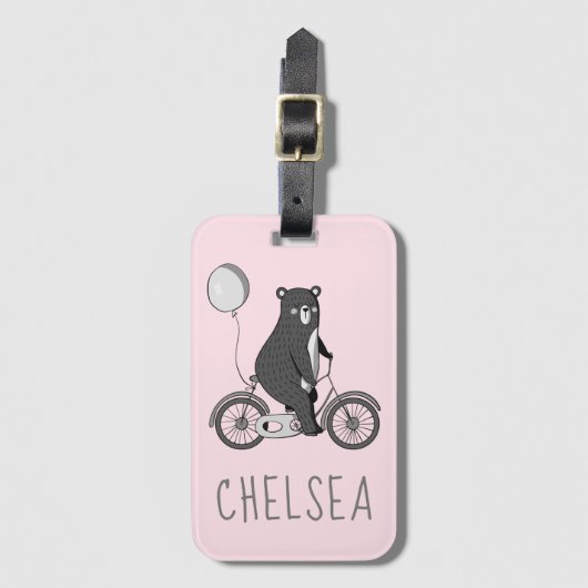 Scandinavische Beer op de bike-minimalistische roz Bagagelabel (Voorkant (verticaal))