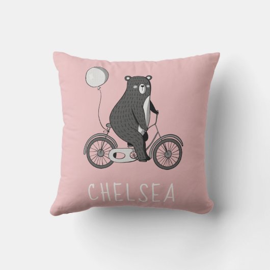 Scandinavische Beer op de bike-minimalistische roz Kussen (Achterkant)