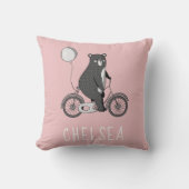 Scandinavische Beer op de bike-minimalistische roz Kussen (Voorkant)