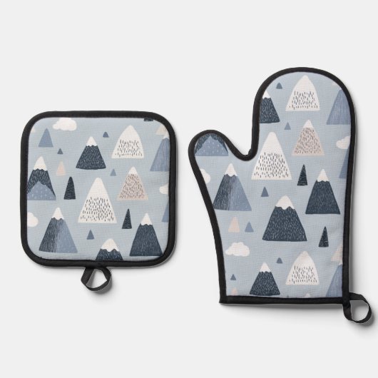 Scandinavische besneeuwde bergen Oven Mitt en P Ovenwant & Pannenlap Set (Voorkant)