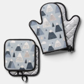 Scandinavische besneeuwde bergen Oven Mitt en P Ovenwant & Pannenlap Set (Voorkant / Achterkant)