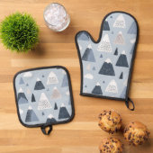 Scandinavische besneeuwde bergen Oven Mitt en P Ovenwant & Pannenlap Set (Top down)