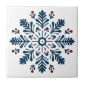 Scandinavische Blauwe Kunst Folk Tegeltje (Voorkant)