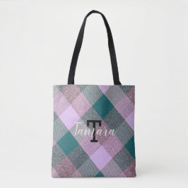 Scandinavische Blauwgroen Roze Pset Monogramnaam Tote Bag