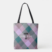 Scandinavische Blauwgroen Roze Pset Monogramnaam Tote Bag (Achterkant)