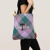 Scandinavische Blauwgroen Roze Pset Monogramnaam Tote Bag (Dichtbij)