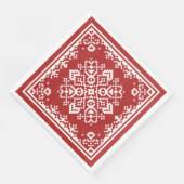 Scandinavische Bloem Sneeuwvlok 1, wit op rood Servet (Hoek)