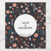 Scandinavische Bloemen Dark Boho Bruiloft Wijn Etiket (Enkel label)