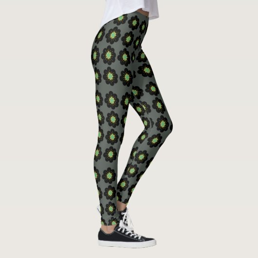 Scandinavische bloemen Grijze achtergrond Leggings (Rechts)