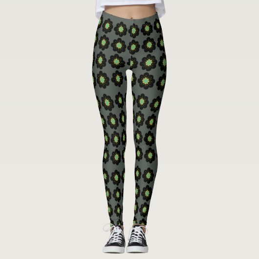 Scandinavische bloemen Grijze achtergrond Leggings (Voorkant)