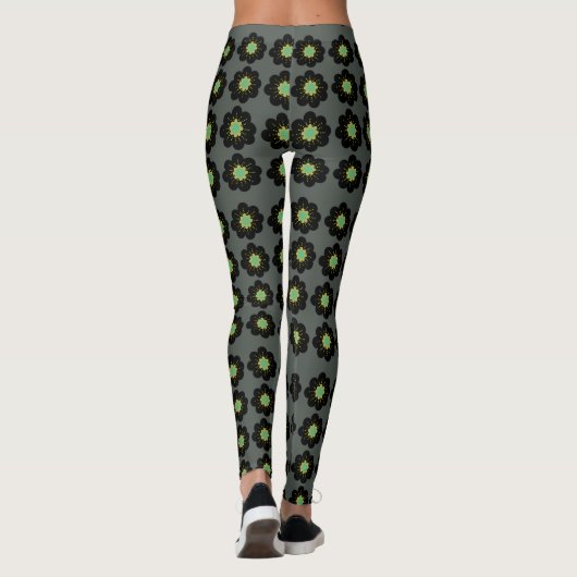 Scandinavische bloemen Grijze achtergrond Leggings (Achterkant)