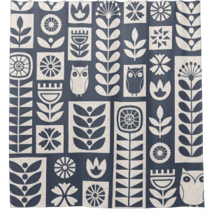 Scandinavische bloemen: wit, blauw, minimalistisch douchegordijn