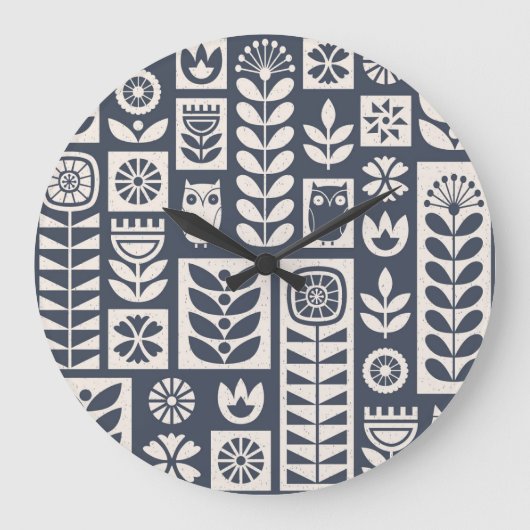 Scandinavische bloemen: wit, blauw, minimalistisch grote klok (Voorkant)