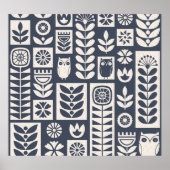 Scandinavische bloemen: wit, blauw, minimalistisch poster (Voorkant)