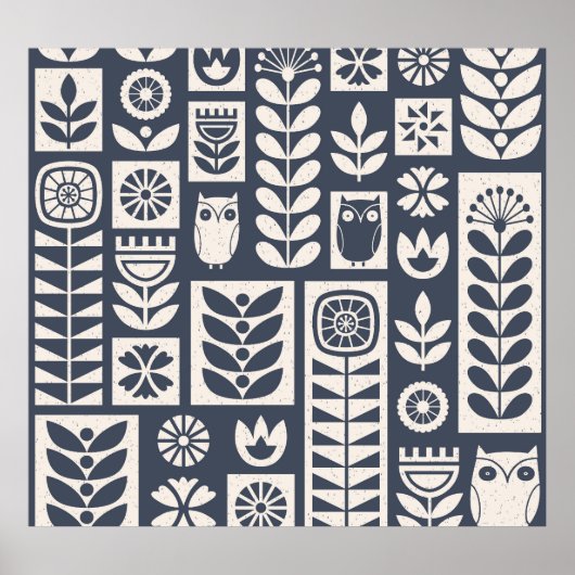 Scandinavische bloemen: wit, blauw, minimalistisch poster (Voorkant)