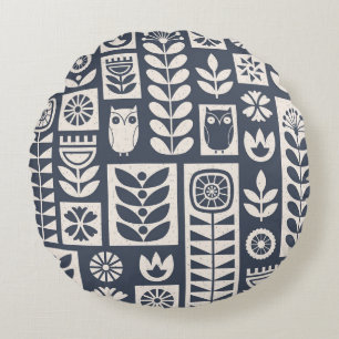Scandinavische bloemen: wit, blauw, minimalistisch rond kussen