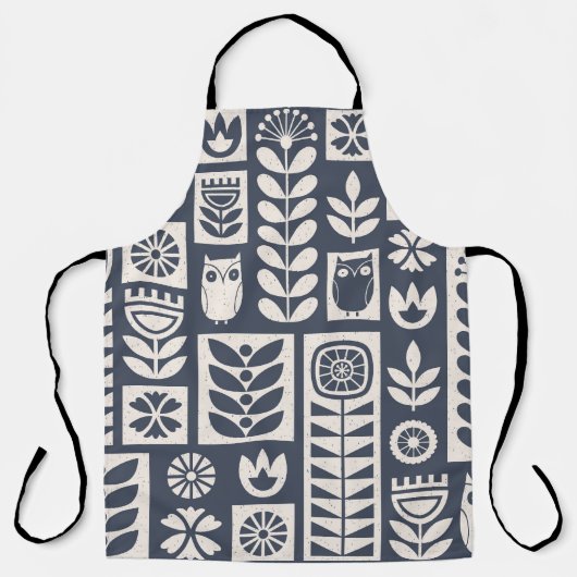 Scandinavische bloemen: wit, blauw, minimalistisch schort (Voorkant)