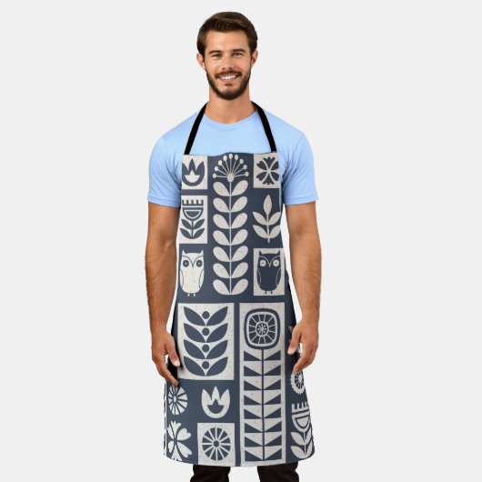 Scandinavische bloemen: wit, blauw, minimalistisch schort (Gedragen)