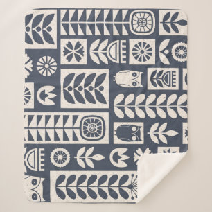 Scandinavische bloemen: wit, blauw, minimalistisch sherpa deken