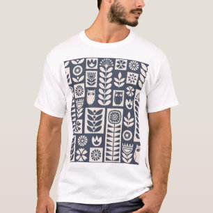 Scandinavische bloemen: wit, blauw, minimalistisch t-shirt