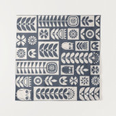 Scandinavische bloemen: wit, blauw, minimalistisch wandkleed (Voorkant (horizontaal))