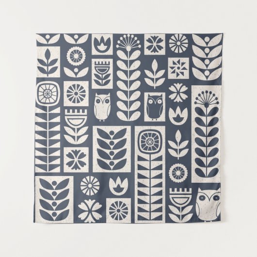 Scandinavische bloemen: wit, blauw, minimalistisch wandkleed (Voorkant)