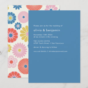 Scandinavische Boho Folk Bloem Blauwe Eenvoudige T Kaart