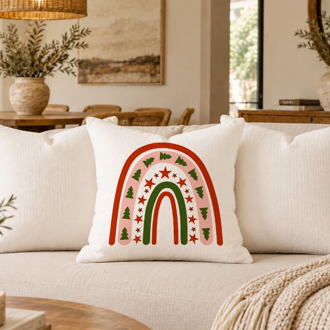 Scandinavische Boho Kerst Regenboog Kussen (Scandinavian Boho Christmas Rainbow Pillow)