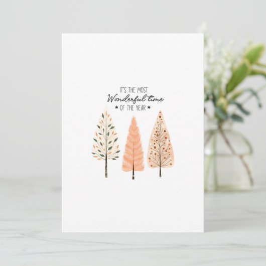 Scandinavische Boho Pine Trees Nordic Winter Scene Feestdagenkaart (Staand voorkant)
