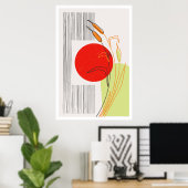 Scandinavische Boho Simple Red Sun Lake uit het mi Poster (Thuiskantoor)