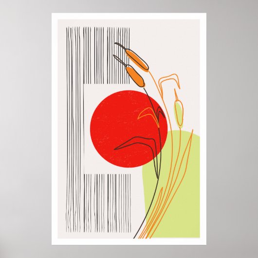 Scandinavische Boho Simple Red Sun Lake uit het mi Poster (Voorkant)