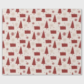 Scandinavische bomen en sneeuwvlokken Winter Kerst Cadeaupapier (Vlak)