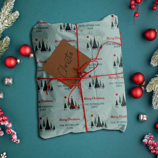Scandinavische bomen rendieren kerst gepersonalise cadeaupapier