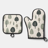 Scandinavische bosbomen Oven Mitt en Pot Holder Ovenwant & Pannenlap Set (Voorkant)