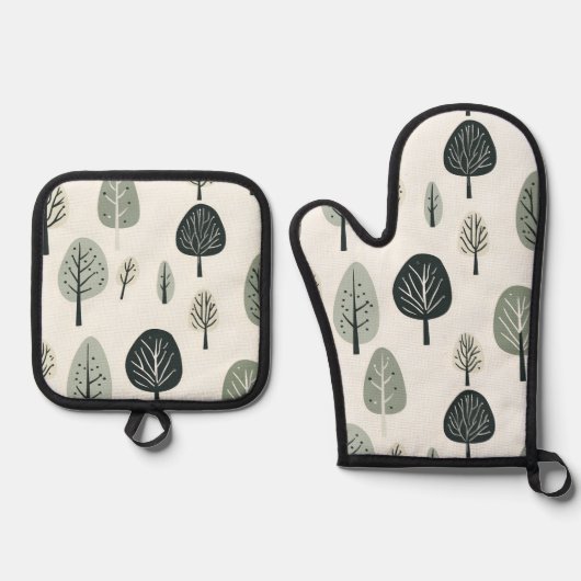 Scandinavische bosbomen Oven Mitt en Pot Holder Ovenwant & Pannenlap Set (Voorkant)