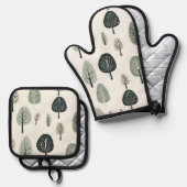 Scandinavische bosbomen Oven Mitt en Pot Holder Ovenwant & Pannenlap Set (Voorkant / Achterkant)