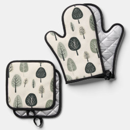 Scandinavische bosbomen Oven Mitt en Pot Holder Ovenwant & Pannenlap Set