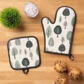 Scandinavische bosbomen Oven Mitt en Pot Holder Ovenwant & Pannenlap Set (Top down)