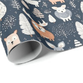 Scandinavische bosdieren Kerst winter Cadeaupapier (Rol Hoek)
