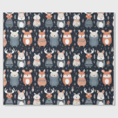Scandinavische bosdieren Kerst winter Cadeaupapier (Vlak)