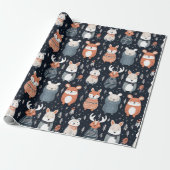 Scandinavische bosdieren Kerst winter Cadeaupapier (Uitgerold)