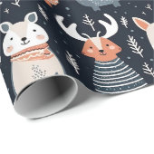 Scandinavische bosdieren Kerst winter Cadeaupapier (Rol Hoek)